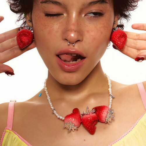 Exquisite Strawberry Resin Pendant-Pink necklace 1