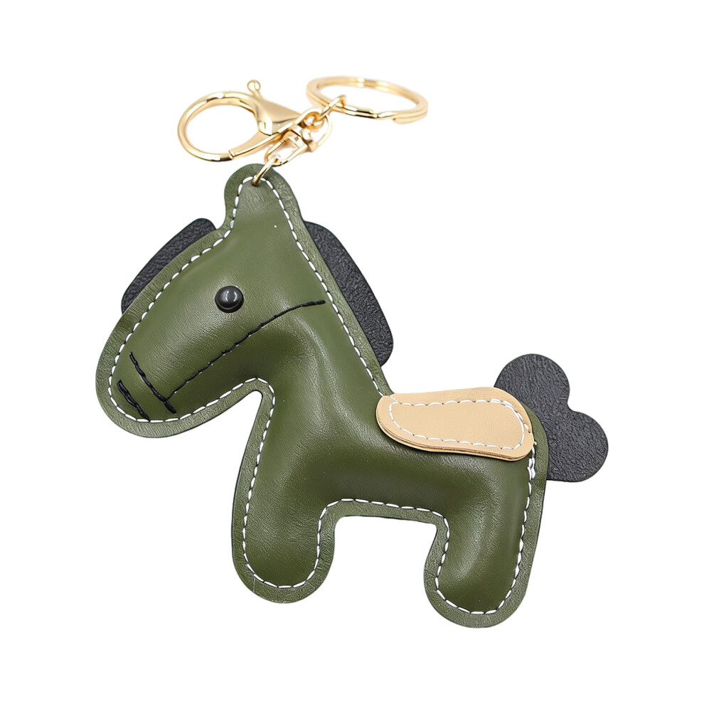 Simple Versatile Horse Keychain Pu Leather Alloy- Dark/Green 7696001058411