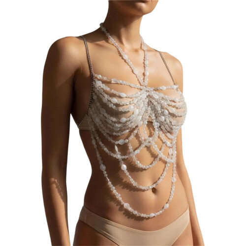 Fashion Forward Open Back Body Chain Featuring Intricate Lace