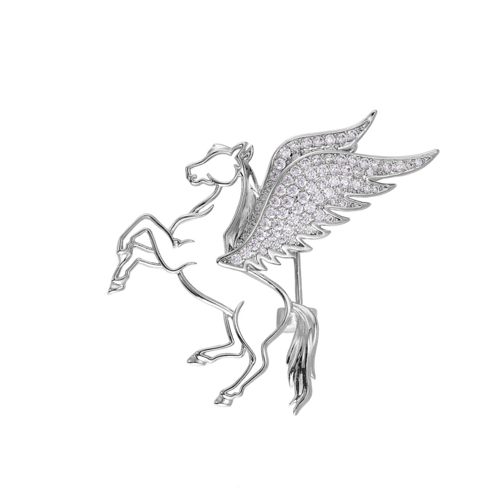 Silver Flying Horse Brooch Unique Lapel Pin Stylish Clothing