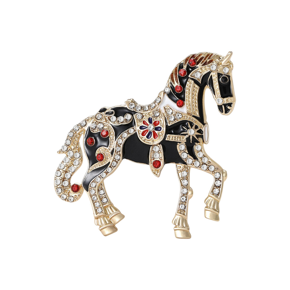 Black Stylish Alloy Horse Brooch With Enamel Surfaces And