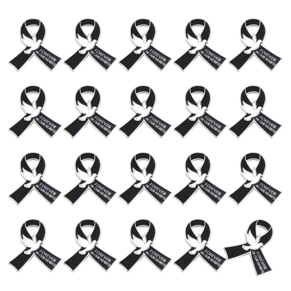 Black Symbolic Peace Pigeons Brooch With Bowknot Accent Alloy