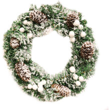 Festlig atmosfære, kunstig juledekoration, designerfinish til indendørs og udendørs brug, krans af flocket fyrretræslys forbedrer enhver scene, 1