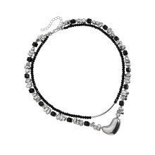 Romance Heart Bead Necklace Adjustable Chain for Women Fashion