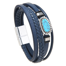 Zinc Alloy Magnetic Clasp Simple Turquoise Leather-Navy Blue
