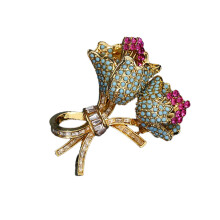 Peony Flower Women Brooch Pin Jewelry Badge with Sparkling-C