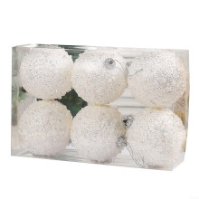 6 Christmas Baubles Red Blue Rose Gold White Champagne Green 8cm Christmas Bauble Ornaments Pack of 6 (White)