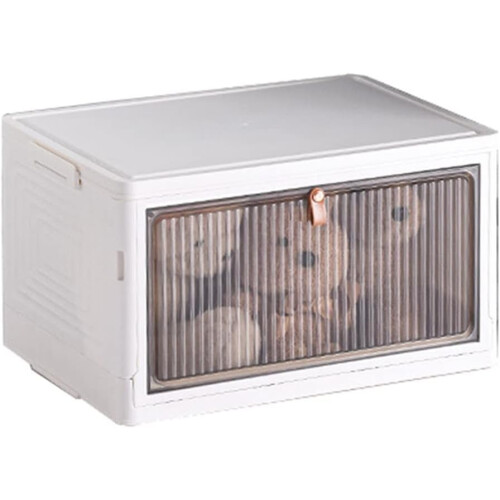Foldable Plastic Storage Bin with Lid, Stackable Clear Under Bed Organizer for Home or Office (1 Layer)