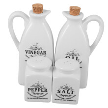 4Pcs Japanese Style Ceramic Oil Dispenser Set, Heat Resistant Soy Sauce and Vinegar Bottles for Kitchen