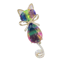 Sparkling Kitty Shaped Brooch Artistic Crystal Detailing-B