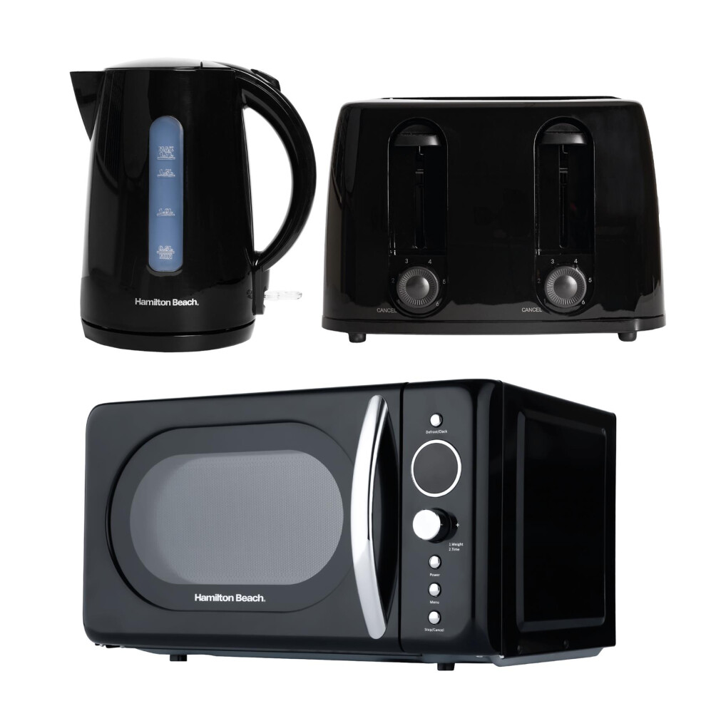 Hamilton Beach Kettle, 4 Slice Toaster & Microwave Set, Essentials Collection By White,Black