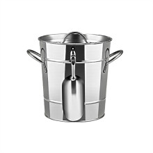 Ice Bucket Double Wall with Lid, Insulated Metal Wine Chiller for Home Bar Beer, Gray
