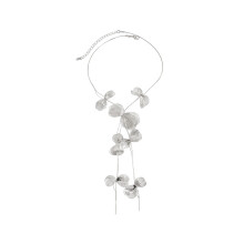 Elegant Tree Leaf Petal Drop Necklace Y Shape Chain-white king
