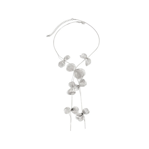 Elegant Tree Leaf Petal Drop Necklace Y Shape Chain-white king