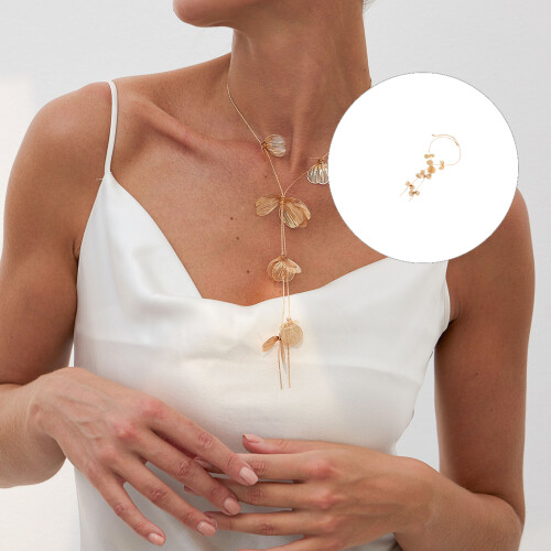 Elegant Tree Leaf Petal Drop Necklace Y Shape Chain-white king 1