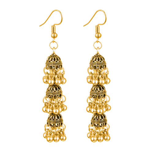 Versatile Bohemian Ethnic Dangling Earrings Pair Three-Gold