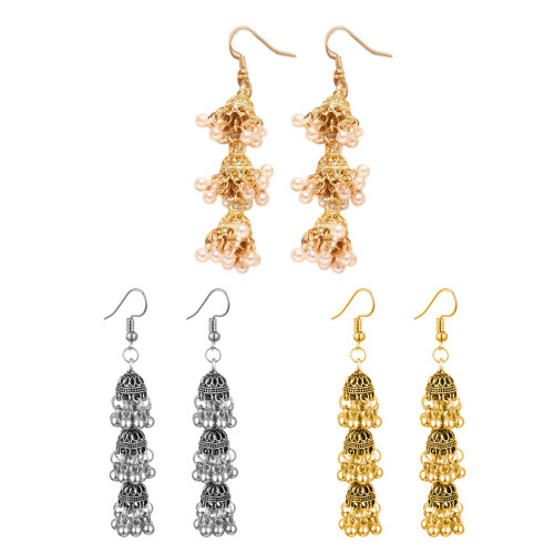 Versatile Bohemian Ethnic Dangling Earrings Pair Three-Gold 1