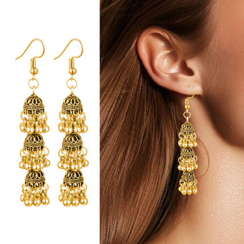 Versatile Bohemian Ethnic Dangling Earrings Pair Three-Gold 2