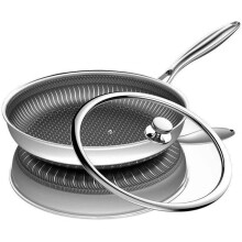 30cm Stainless Steel Honeycomb Wok Pan, DoubleSide Nonstick Skillet with Ergonomic Handle