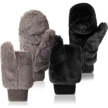 (As show, A) 2 Pair Faux Fur Mittens Fingerless Gloves Winter Warm Soft Half Finger Fuzzy Lined Wool Mittens for Women Girl