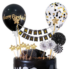 17 piezas Happy Birthday Kuchendeko, Tortendeko Schwarz Gold, Cake Topper Schwarz Sterne Glitzer Geburtstagstorte Kuchen Topper für Geburtstag