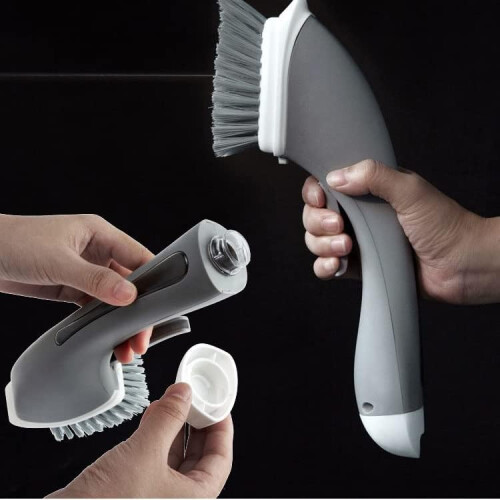 Dishwashing Brush with Soap Dispenser, Long Handle Kitchen Scrubber with Automatic Detergent 2