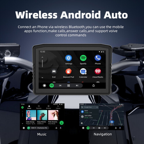 Motorcycle 6.25inch Removable Navigation Screen Wireless Carplay Andro 2