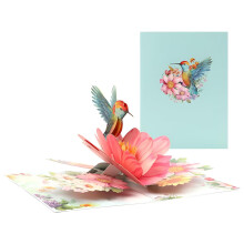 Cárta Pop-up Colibrí Hibiscus 3D le Nóiméad Iontach, Foirfe d'Aon Ócáid Cárta Beannachta, Dearadh Casta Lámhdhéanta le Dathanna Beoga, Alr