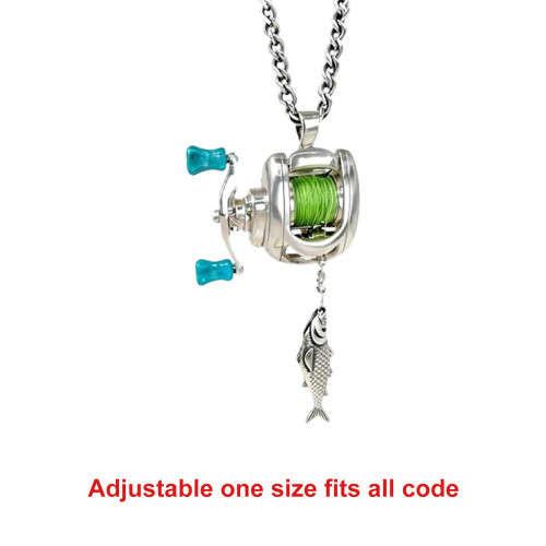 Fishing Reel Necklace, Rotating Handle Swirling-        2 2