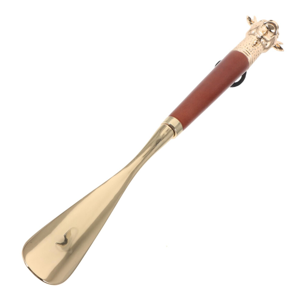 Long Metal Shoe Horn with Animal Head Design, Extra Long Handle for Seniors, Durable Alloy and Wood
