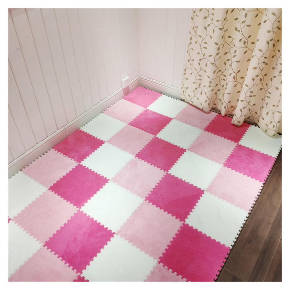 Plush Interlocking Foam Carpet Squares Soft Puzzle Floor Mats For Kids Playroom Pink