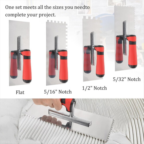 4 Pcs Tile Tools Stainless Steel Square Notched Trowel Set Masonry Han 2