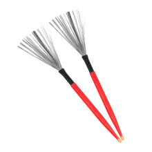 Jazz Drum Brushes Pair Carbon Steel Retractable Wires Wooden Handle Red for Drum Set Beginners