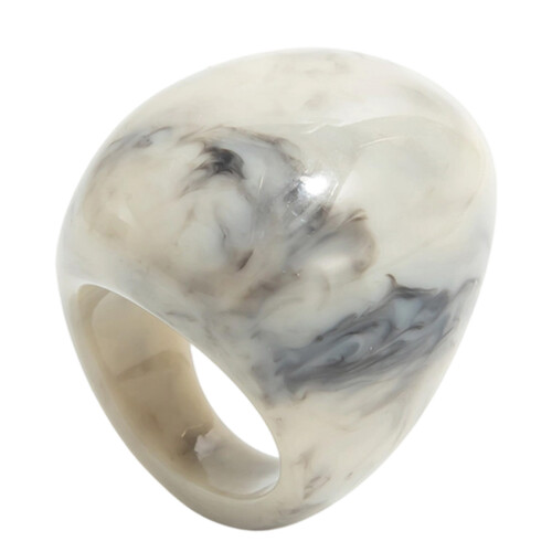 Handmade Resin Cocktail Rings Artistic Texture-White gray