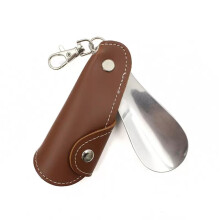 Metal Shoe Horn with Leather Handle Portable Shoehorn for Men and Women, 2 Pack Size