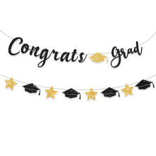 Glinsterende Gefeliciteerd Grads Ornament Afstudeerfeest-Zwart