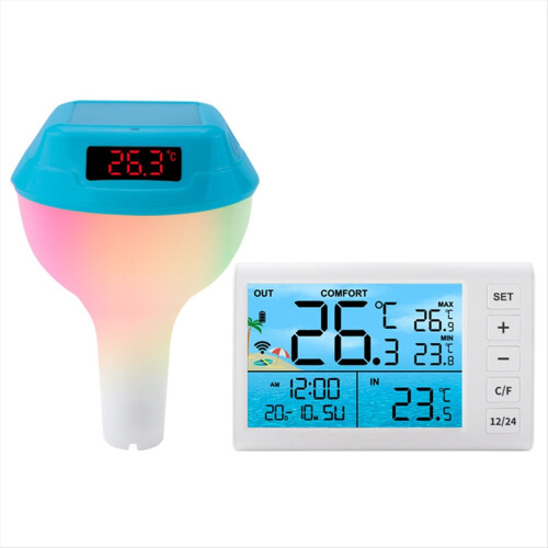 Solar Powered Pool Thermometer with RGB Atmosphere Light Intelligent O 1