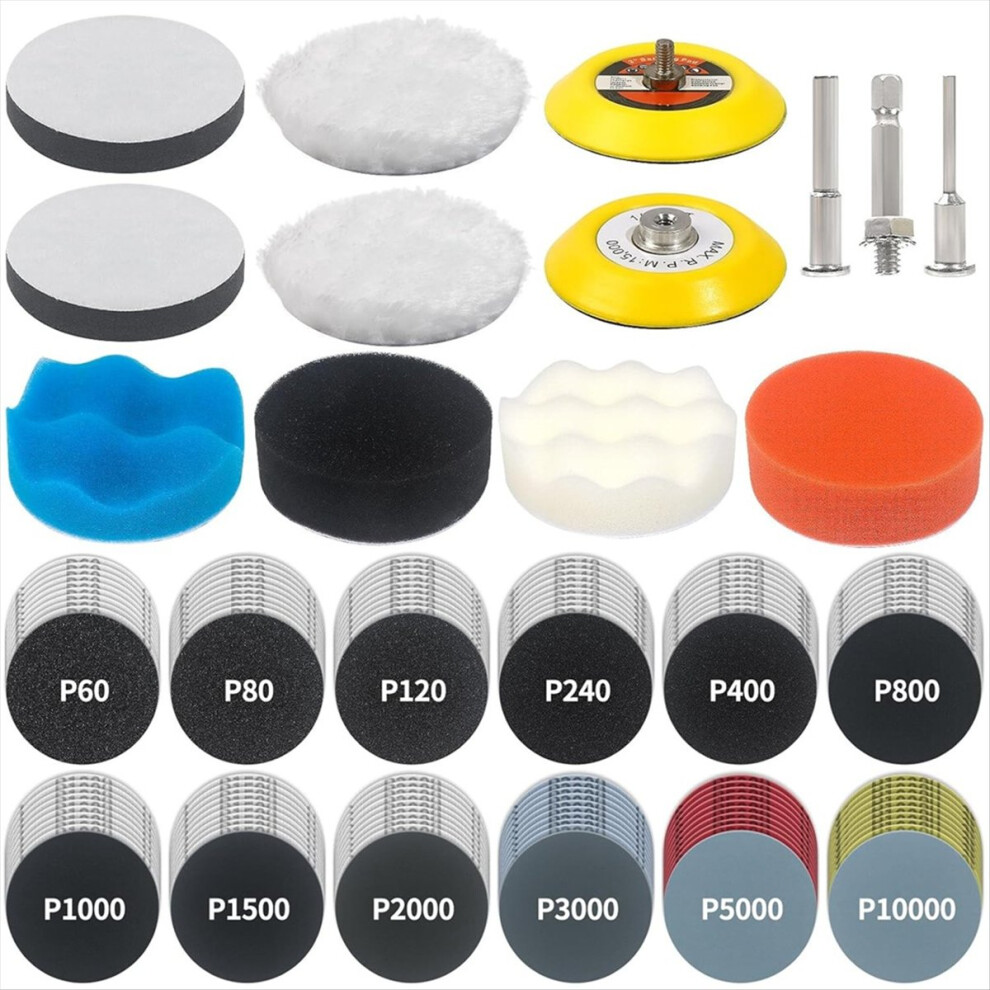 133 Pcs Sanding Disc Drill Polishing Kit Attachment, 3 Inch Wet Dry He 4853197639500