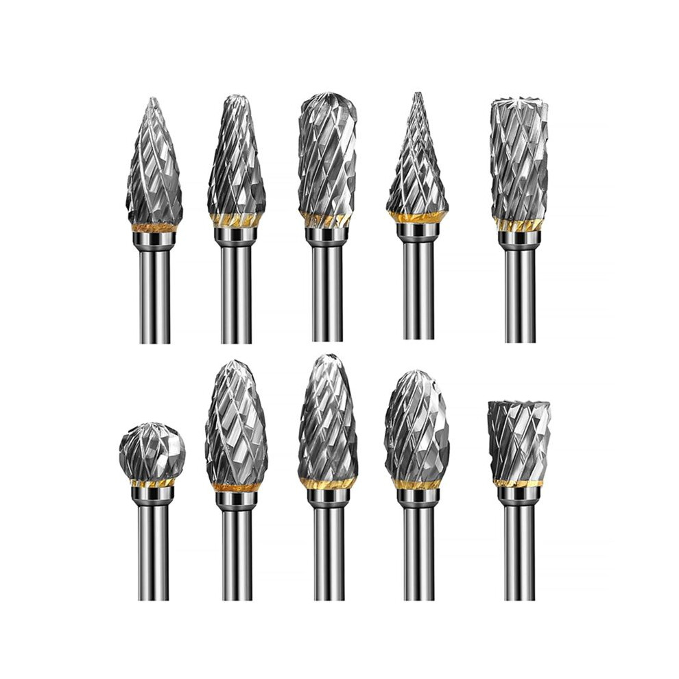 Single Cut Carbide Rotarys Burr Set, 10 Pcs 1/8Inch Shanks, 1/4Inch He 4852827003599