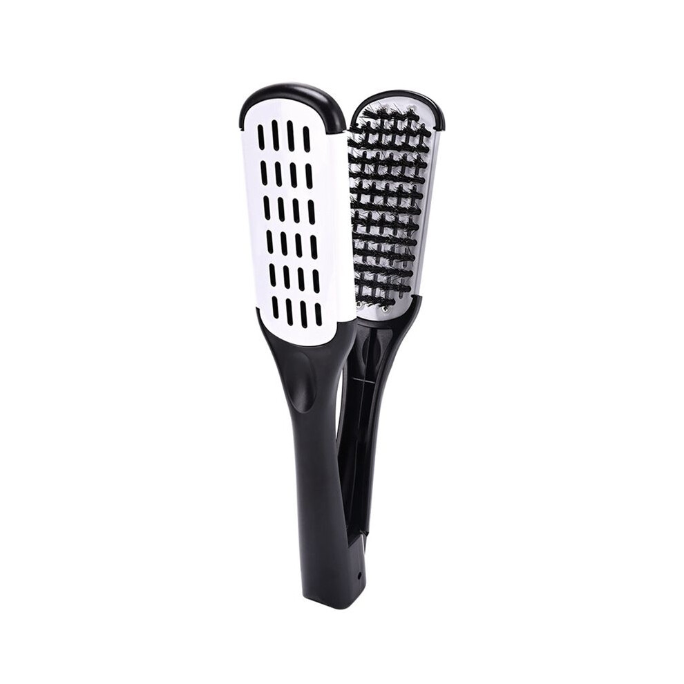 Exogio White Boar Bristle Double Sided Brush Comb Clamp Anti-Static Hair Straightener Tool Comb Hair Splint Comb,
