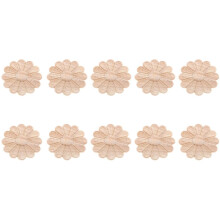 10Pcs Unpainted Round Flower Pattern Wood Carved Applique Frame Onlay Cabinet Furniture Decoration 6cm
