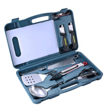 Robust grill set, 10piece tool set made of stainless steel with carrying bag for camping outdoors, grilling and picnic