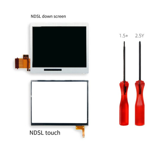 For NDSL LCD Touch Screen+Down Screen Kit with Screwdriver for NDSL Game Console Replacement Screen Kit 2