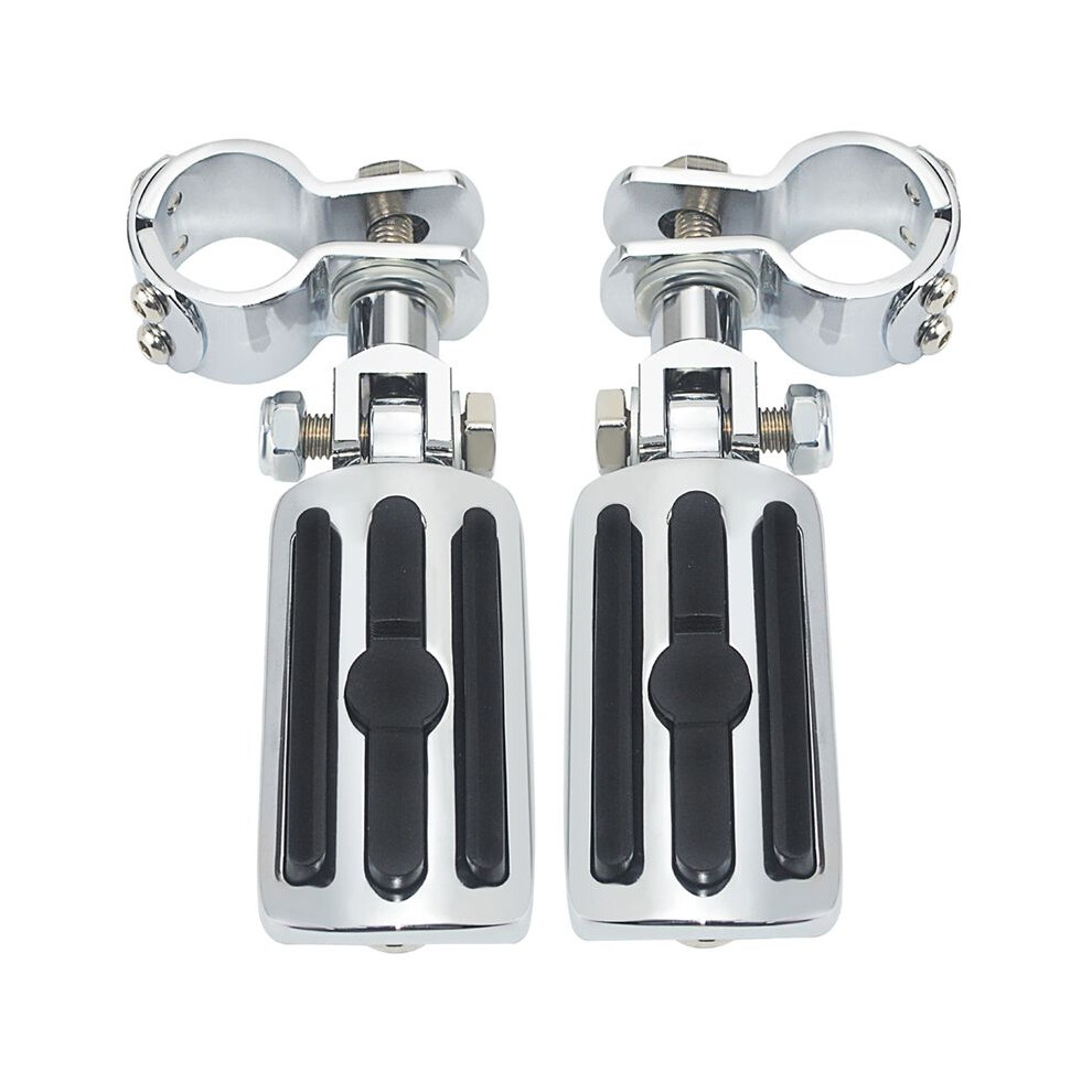 Motorcycle Footrest 1-1/4 Inch Bar Mount Highway Clamp Foot Pegs For Harley Honda Davidson Road King Electra Silver 6132468337139