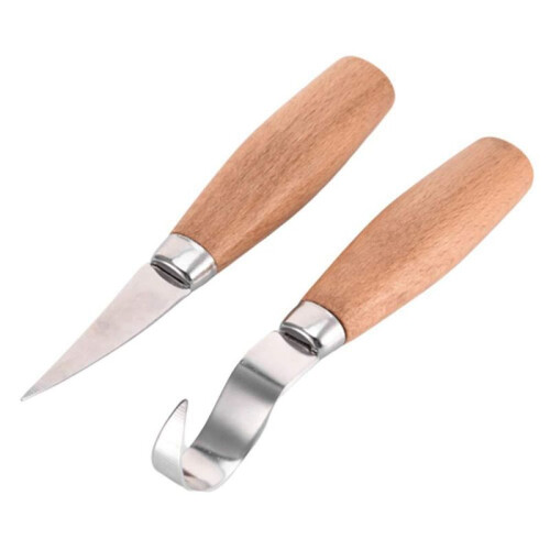 2PCS Stainless Steel Beech Carving Knife Scraper Spoon Handle Set Begi
