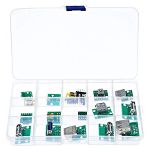 USB to DIP Connector with PCB Board, Micro-USB,USB 2.0,Type C,USB B,USB 3.0,16 Models Socket Adapter Set