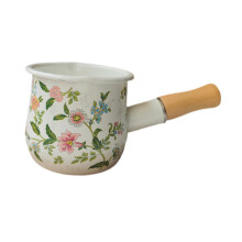 Mini Saucepan 9cm Small Enamel Milk Pan with Wooden Handle for Boiling and Sauces