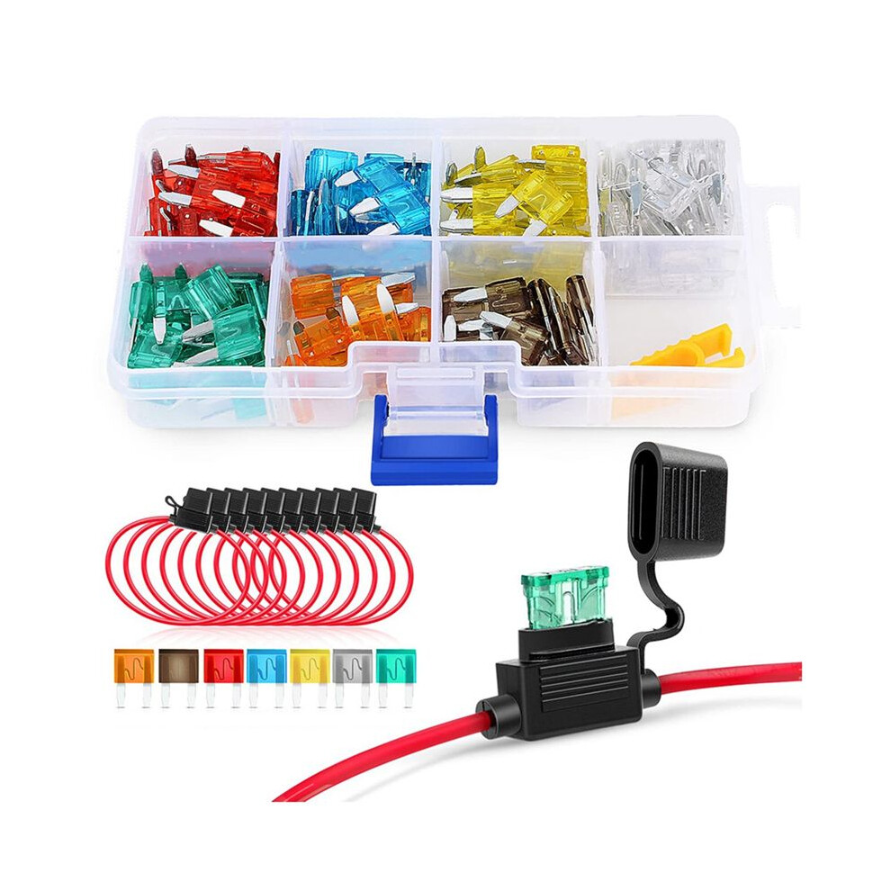 10Pcs Fuse Holder,14Awg Fuse Holder With 120Pcs Car Fuses (5A 7.5A 10A 15A 20A 25A 30A),Fuse Holders For Auto 6132468361127