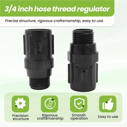 Drip Irrigation Pressure Regulator 25 PSI 3/4 Inch Hose Thread Drip Irrigation Pressure Reducer - 2 Pack 1