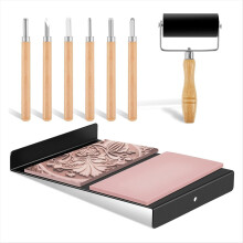 Das Blockdruckset enthält 1 Stück Tischhaken und Farbplatte sowie 2 Linoleumplatten.